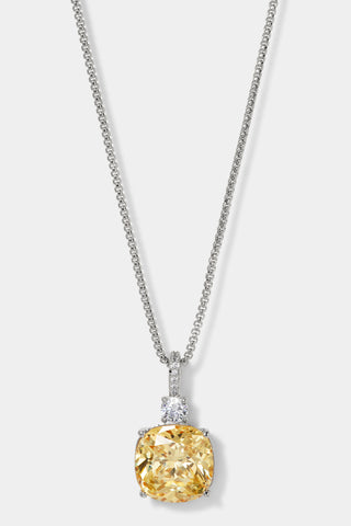 MACARON YELLOW CUSHION CZ PENDANT IN RHODIUM PLATING