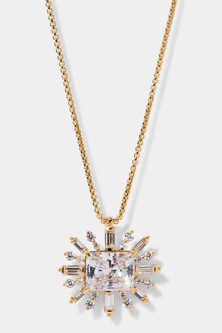 STELLAR CZ FULL HALO PENDANT NECKLACE IN GOLD PLATING