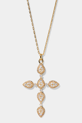 CRUSHED HALO CROSS PENDANT NECKLACE IN GOLD PLATING