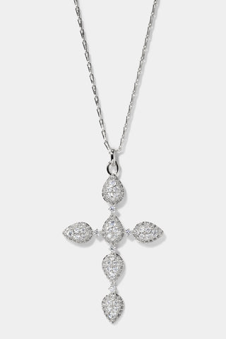 CRUSHED HALO CROSS PENDANT NECKLACE IN RHODIUM PLATING