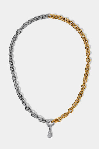 GEMINI PAVE DROP CHAIN NECKLACE IN A TWO TONE FINISH