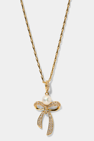 EROS BOW AND PEARL PENDANT NECKLACE IN GOLD PLATING