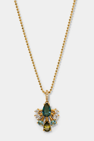 HERA MULTI FAN PENDANT NECKLACE WITH MULTI-COLORED STONES AND GOLD PLATING