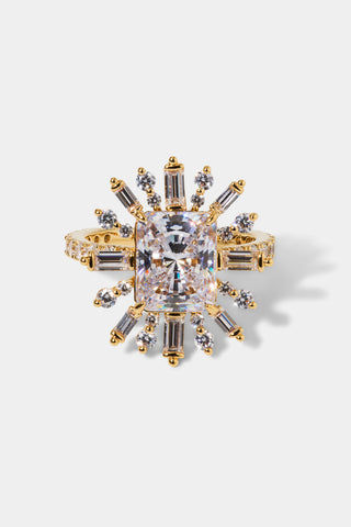 STELLAR CZ HALO RING IN GOLD PLATING