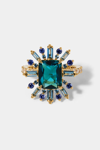 STELLAR MULTI STONE HALO RING IN GOLD PLATING