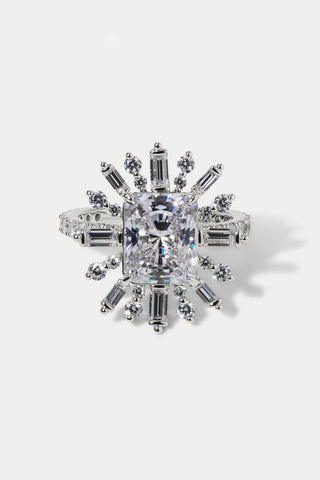 STELLAR CZ HALO RING IN RHODIUM PLATING