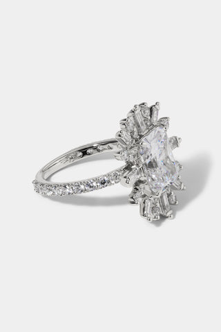 SIDE ANGLE OF STELLAR CZ HALO RING IN RHODIUM PLATING