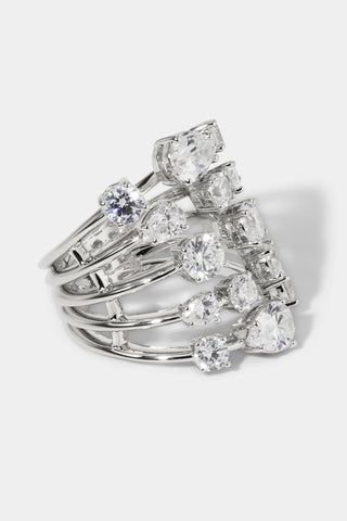 HOLLYWOOD MULTI ROW RING IN RHODIUM SIDE VIEW