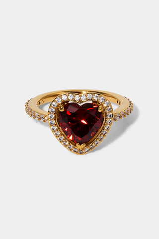 LE BISOU RED HALO HEART RING IN GOLD PLATING