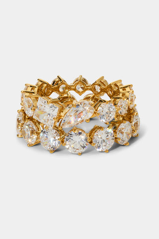 LUCIA MIXED CZ RING SET IN GOLD PLATING, STACKED TOGETHER 