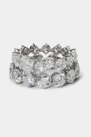 LUCIA MIXED CZ RING SET IN RHODIUM PLATING, STACKED TOGETHER 