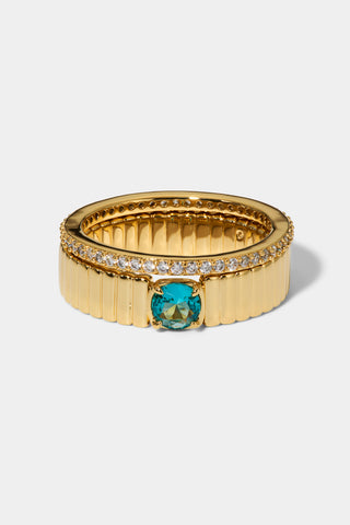 DELANCEY AQUA SOLITAIRE RING IN GOLD PLATING