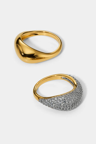 THE GEMINI DUO RING SET, SEPARATED TO DEMONSTRATE THE TWO RINGS 