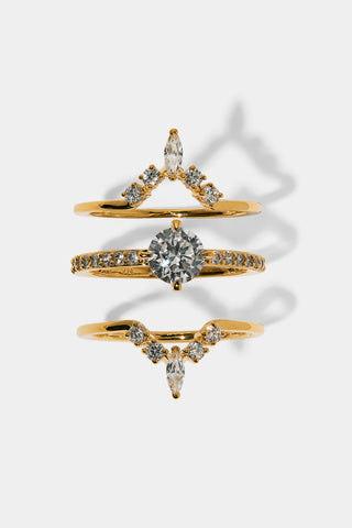 CANNES SMALL STACK RING IN GOLD PLATING, EACH RING SEPARATED TO SHOW THE FULL STACK INCLUDED