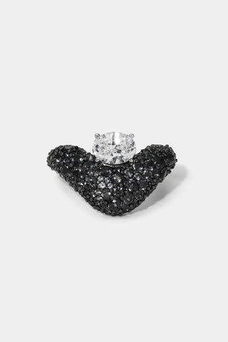 TURN UP THE VOLUME RING IN BLACK AND RHODIUM PLATING