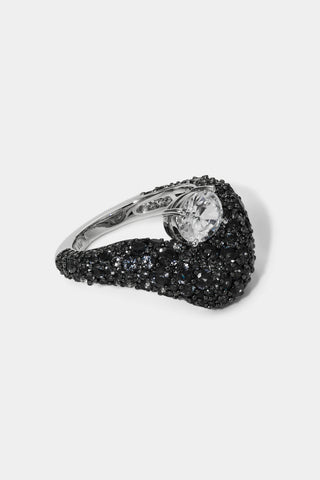 TURN UP THE VOLUME RING IN BLACK AND RHODIUM PLATING