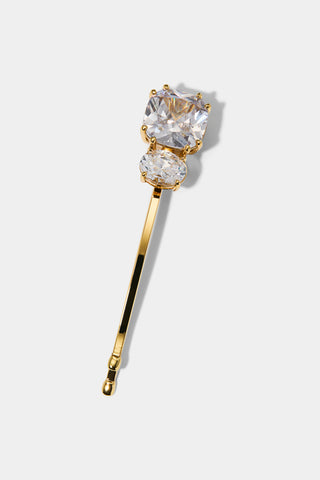 CUSHION AND OVAL CZ BOBBY PIN IN GOLD TONE