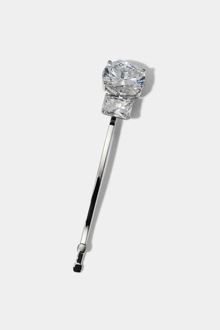 OVAL AND EMERALD CZ BOBBY PIN IN A SILVER TONE