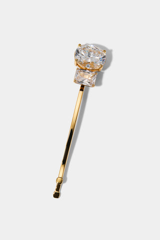 OVAL AND EMERALD CZ BOBBY PIN IN A GOLD TONE
