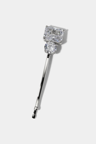 EMERALD AND ROUND CZ BOBBY PIN IN A SILVER TONE