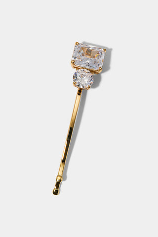 EMERALD AND ROUND CZ BOBBY PIN IN A GOLD TONE