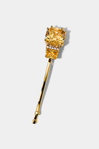YELLOW CUSHION AND EMERALD CZ BOBBY PINS IN A GOLD TONE