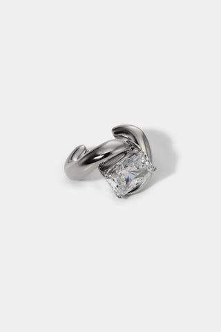 PHENOM SINGLE EMERALD CUFF EARRING IN RHODIUM PLATING