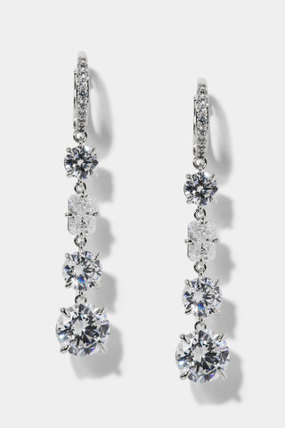 STELLAR CZ LINEAR LEVERBACK EARRINGS IN RHODIUM PLATING