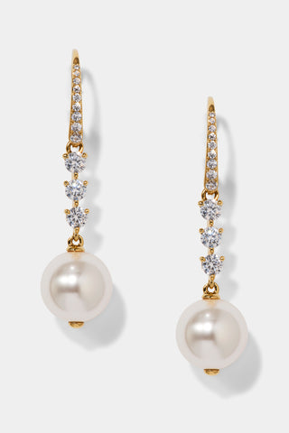 VENUS PEARL DROP LEVERBACK EARRINGS IN GOLD PLATING