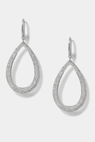 CRUSHED TEARDROP LEVERBACK EARRINGS IN RHODIUM PLATING