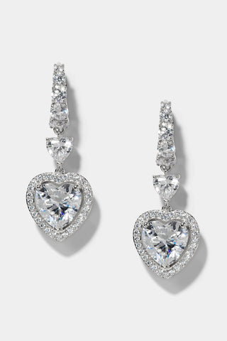 LE BISOU HALO HEART LEVERBACK EARRINGS IN RHODIUM PLATING