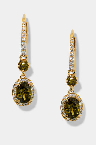 MAIDEN GREEN HALO OVAL LEVERBACK EARRINGS