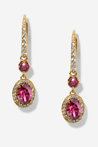 MAIDEN PINK HALO OVAL LEVERBACK EARRINGS IN GOLD PLATING