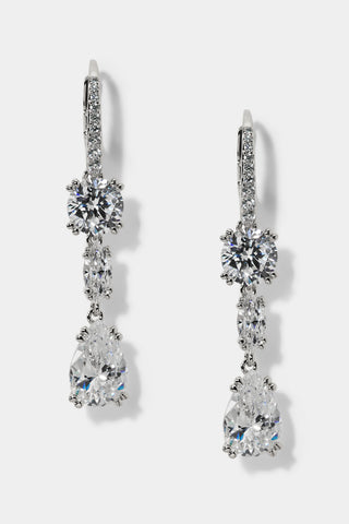 TWINNIE LEVERBACK DROP EARRINGS IN RHODIUM PLATING