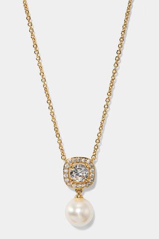 UNDER THE SEA CUSHION HALO PEARL NECKLACE IN GOLD PLATING