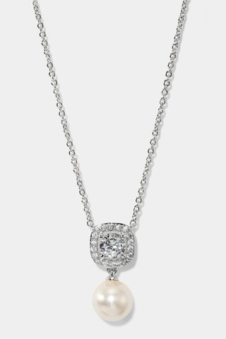 UNDER THE SEA CUSHION HALO PEARL NECKLACE IN RHODIUM PLATING