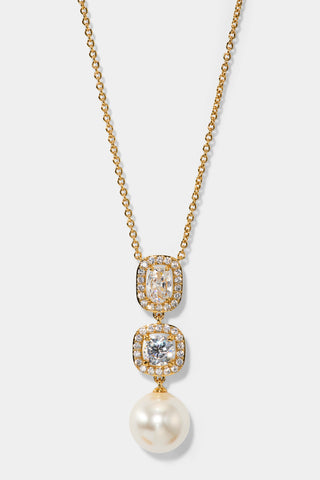 UNDER THE SEA CUSHION HALO PEARL Y NECKLACE IN GOLD PLATING
