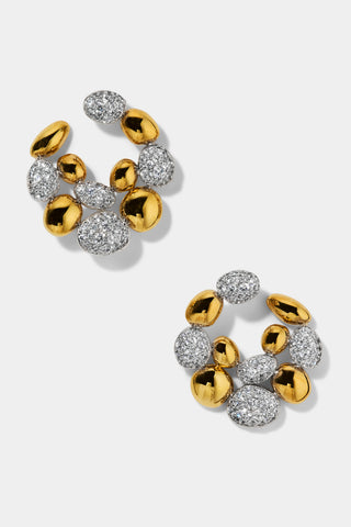 PEBBLES FRONTBACK HOOP EARRINGS IN GOLD AND RHODIUM PLATING