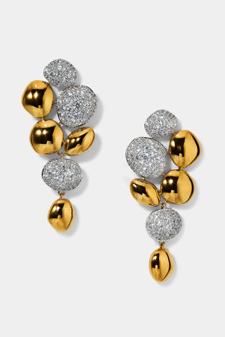 PEBBLES LARGE DROP EARRINGS IN GOLD AND RHODIUM PLATING
