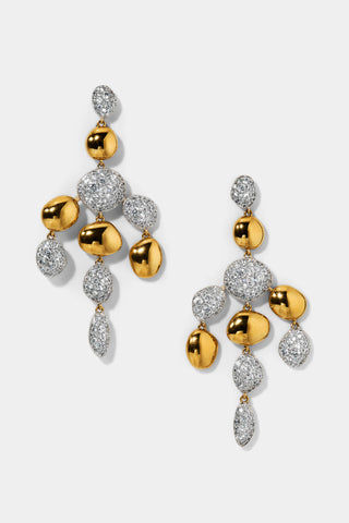 PEBBLES CHANDELIER EARRINGS IN GOLD AND RHODIUM PLATING