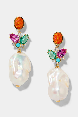 FRIEDA LARGE FRESHWATER PEARL DROP EARRINGS IN GOLD PLATING