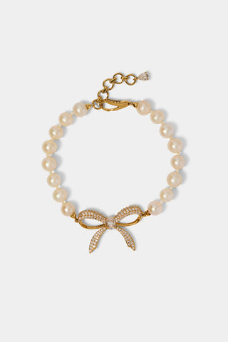 EROS BOW AND PEARL LINE BRACELET IN GOLD PLATING