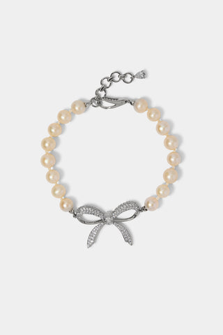 EROS BOW AND PEARL LINE BRACELET IN RHODIUM PLATING