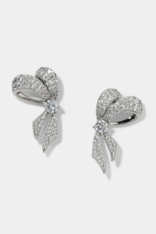 EROS SMALL RIBBON STUD EARRINGS IN RHODIUM PLATING