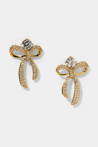 EROS SMALL BOW AND CZ EARRINGS IN GOLD PLATING