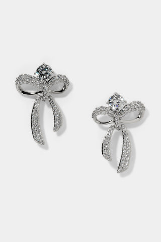 EROS SMALL BOW AND CZ EARRINGS IN RHODIUM PLATING