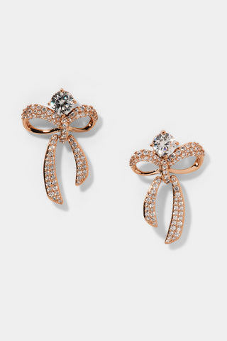 EROS SMALL BOW AND CZ EARRINGS IN ROSE GOLD PLATING
