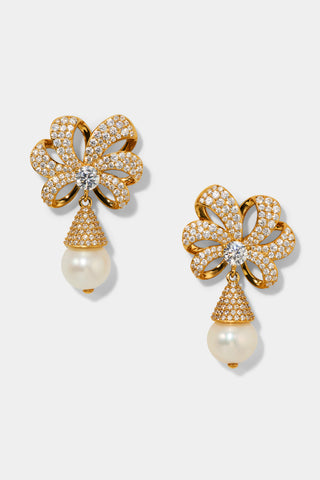 EROS PEARL DROP POST EARRINGS IN GOLD PLATING
