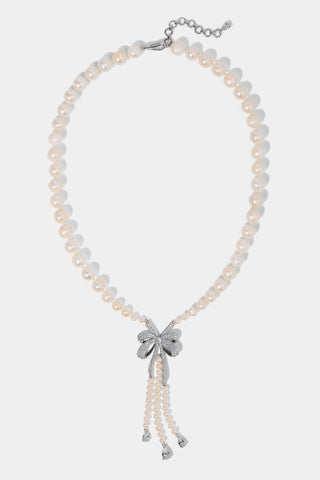 EROS BOW PEARL NECKLACE IN RHODIUM PLATING