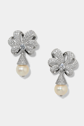 EROS PEARL DROP POST EARRINGS IN RHODIUM PLATING
